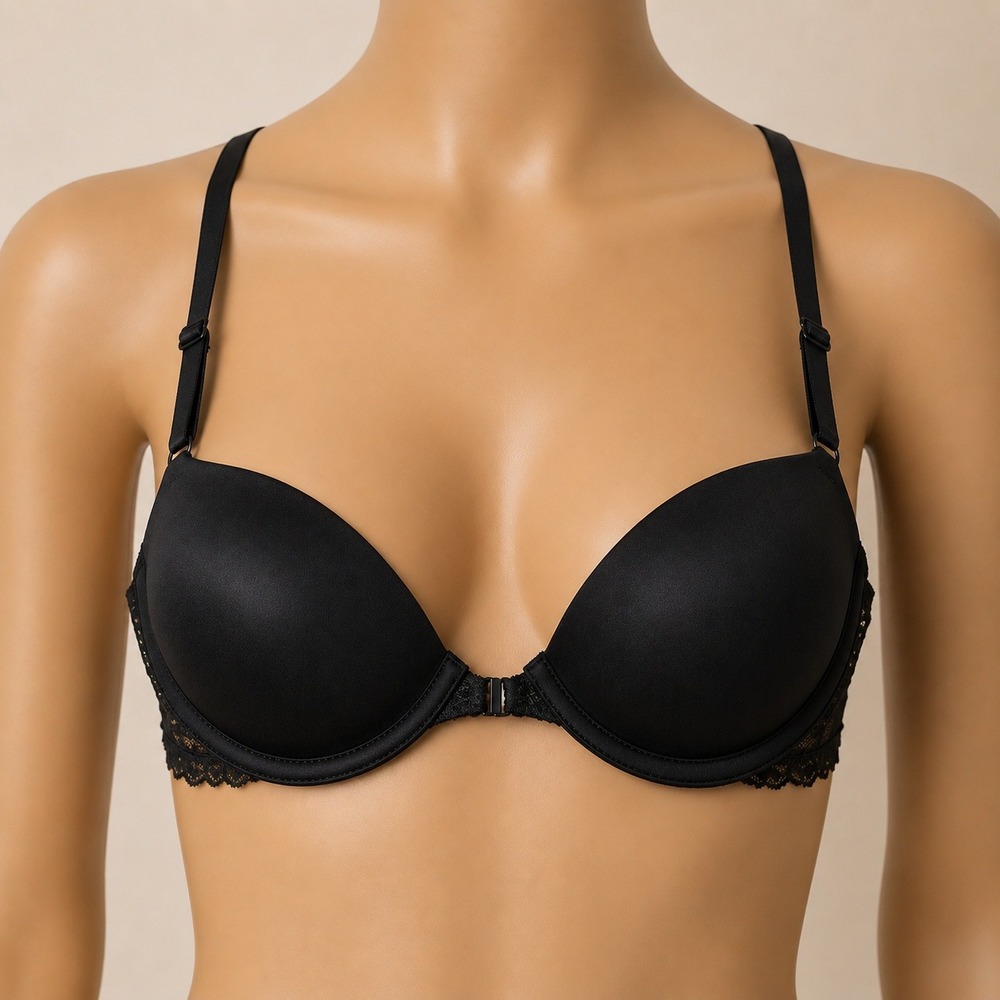 Victoria's Secret Demi Push Up Bra 36C Black Lace Racerback Front Close
